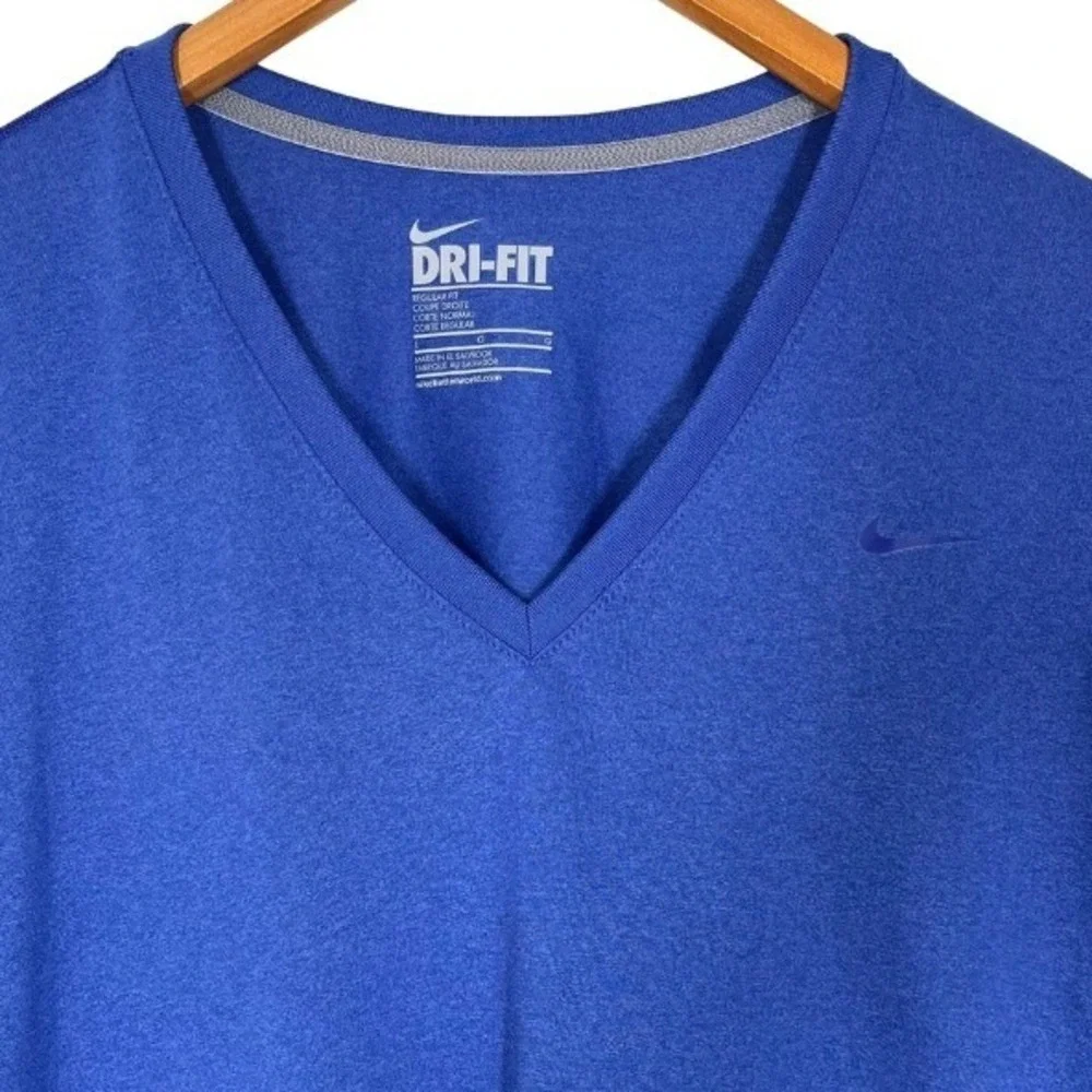 Nike Dri-FIT Mens Long Sleeve V-Neck Training Shirt Royal Blue Heather Large